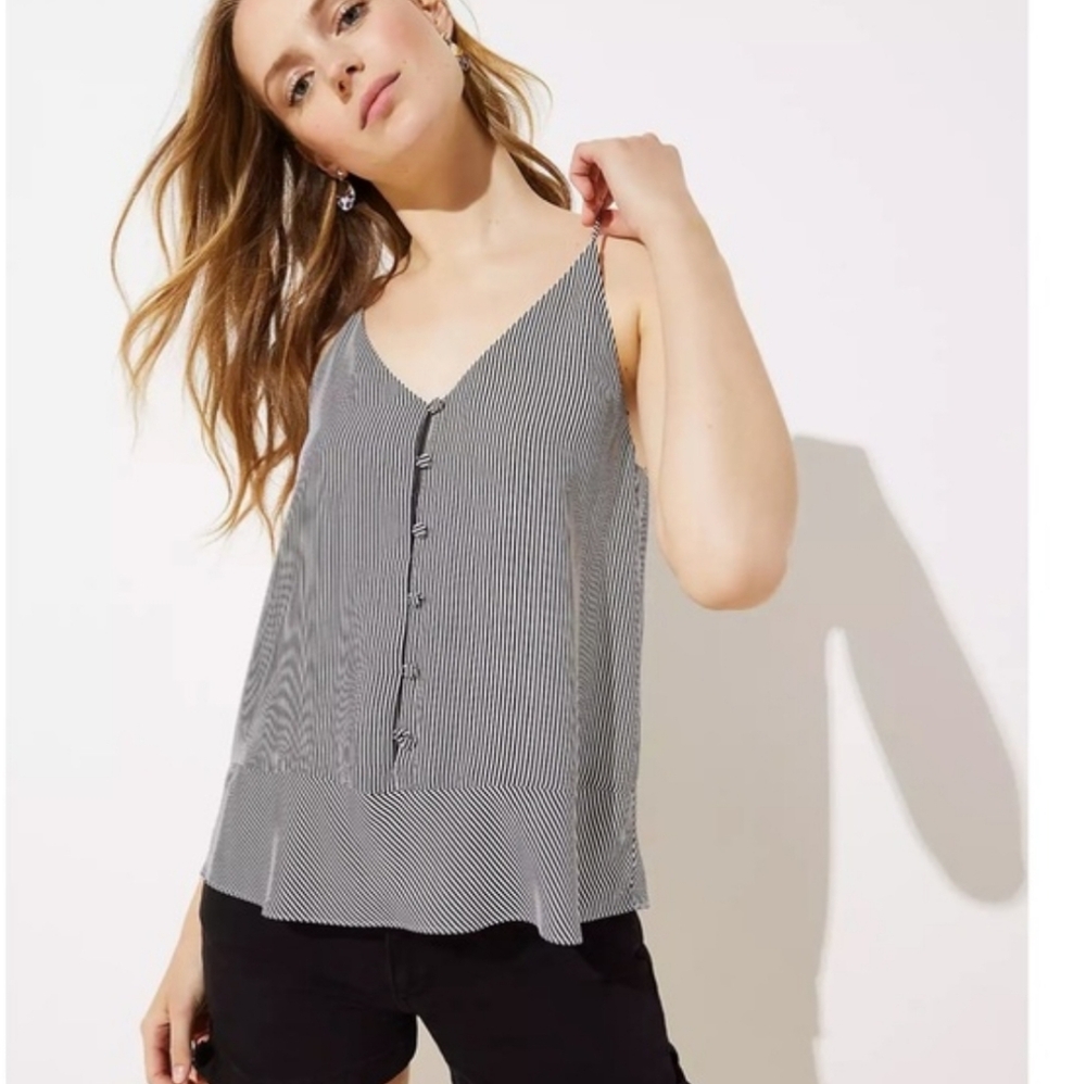 LOFT Spaghetti Strap Tank Top Blouse Thin Black & White Stripes